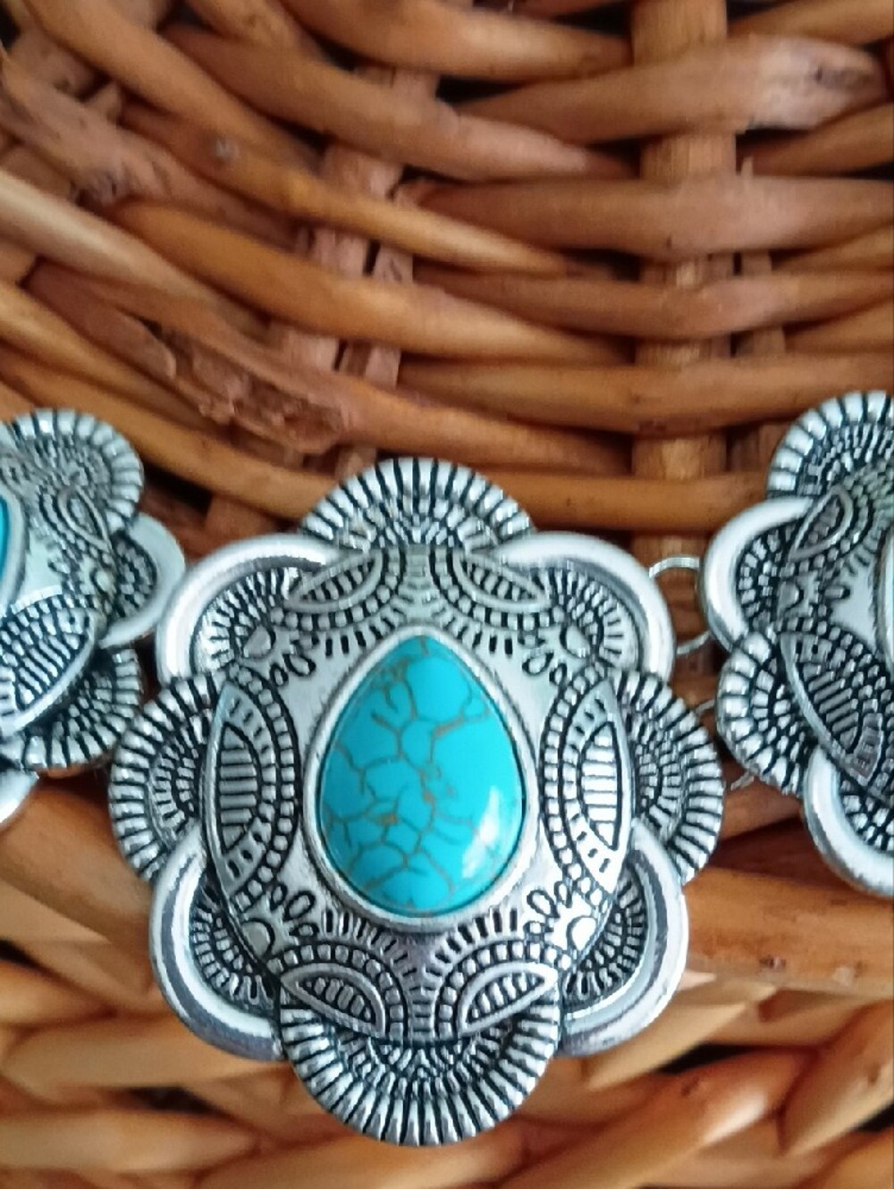 Turquoise Stone Silver-Plate Statement Necklace - Women Jewelry - Picture 2 of 7